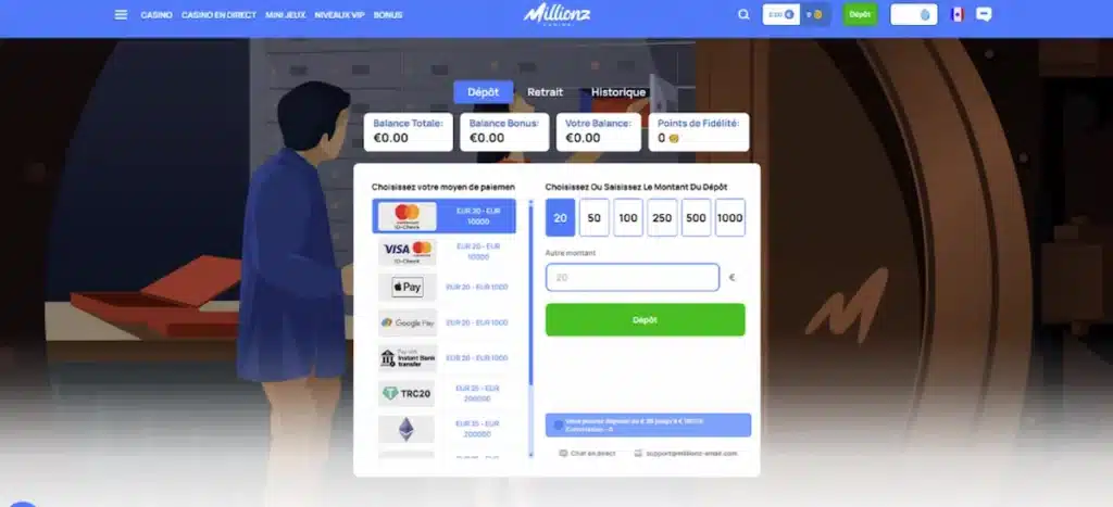 Casino en ligne dépôt carte bancaire 20 €