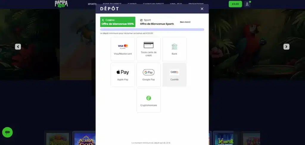 Casino en ligne dépôt carte prépayé 20 €