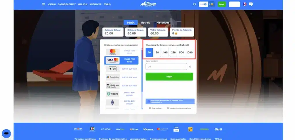 Moyens de paiment casino en ligne dépôt 20 €