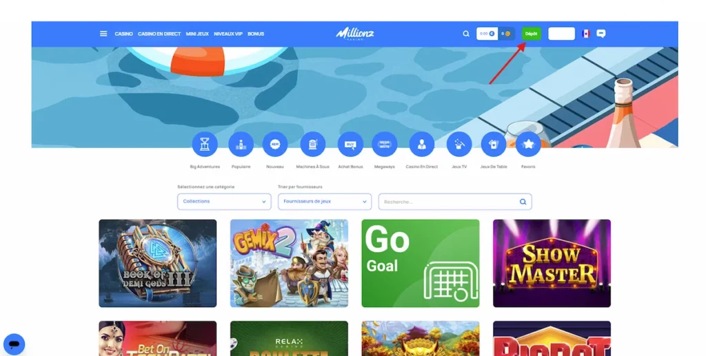 Onglet dépôt casino en ligne