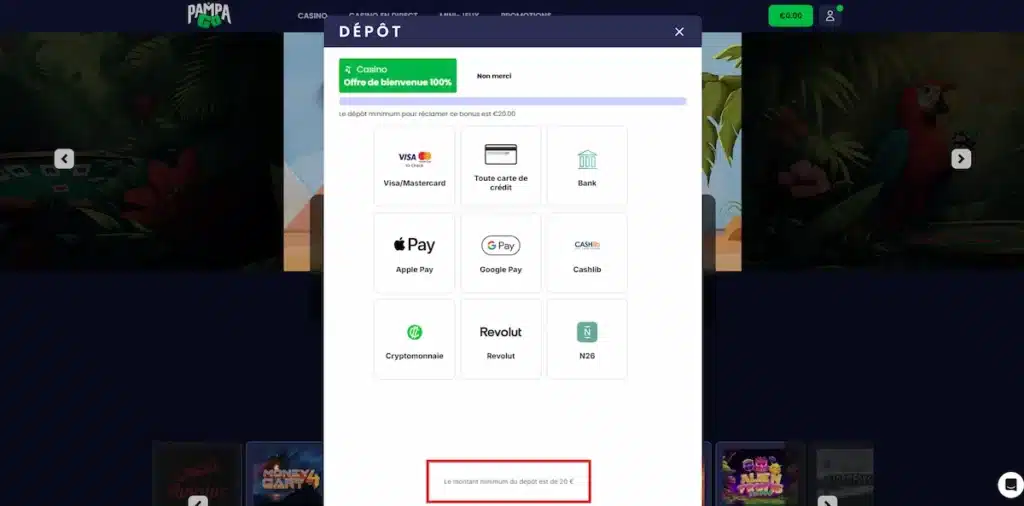 Moyen de paiment casino en ligne PampaGo