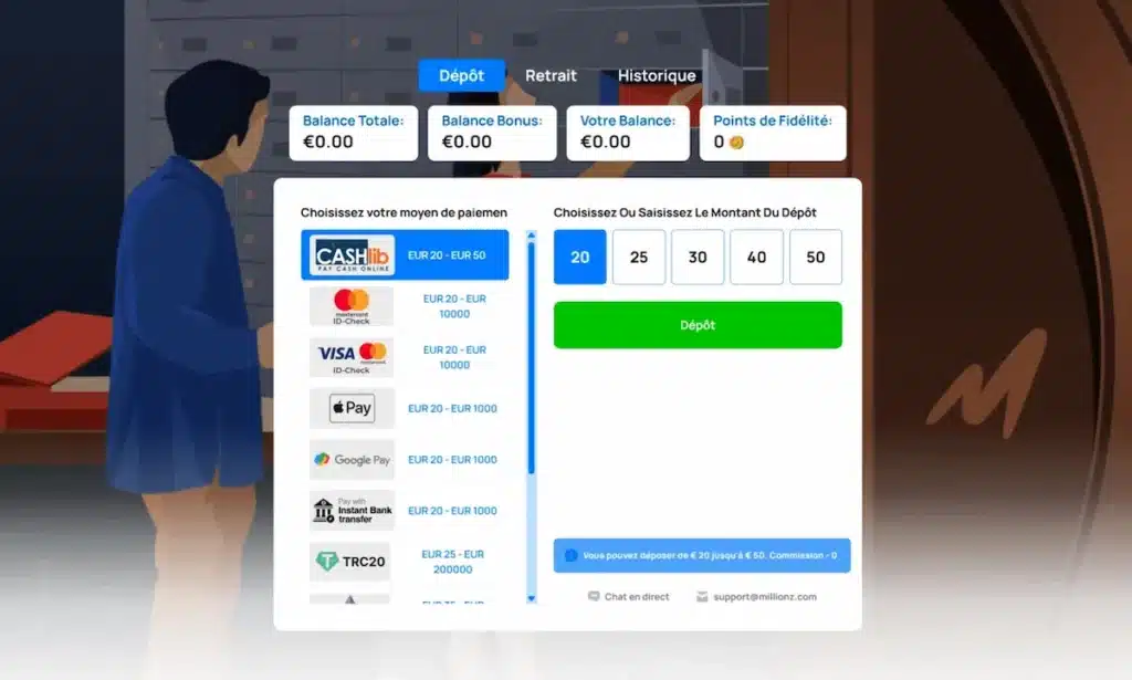 Moyen de paiment casino en ligne Millionz