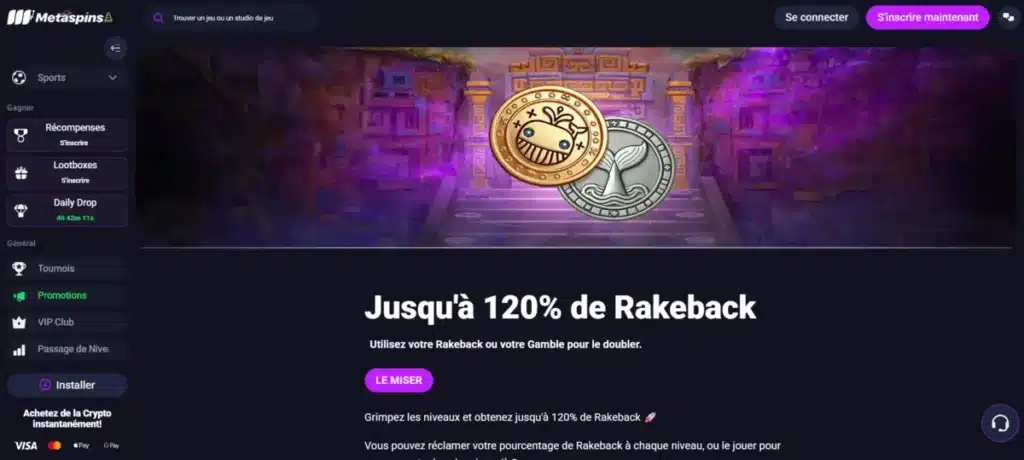 Metaspins bonus sans dépôt